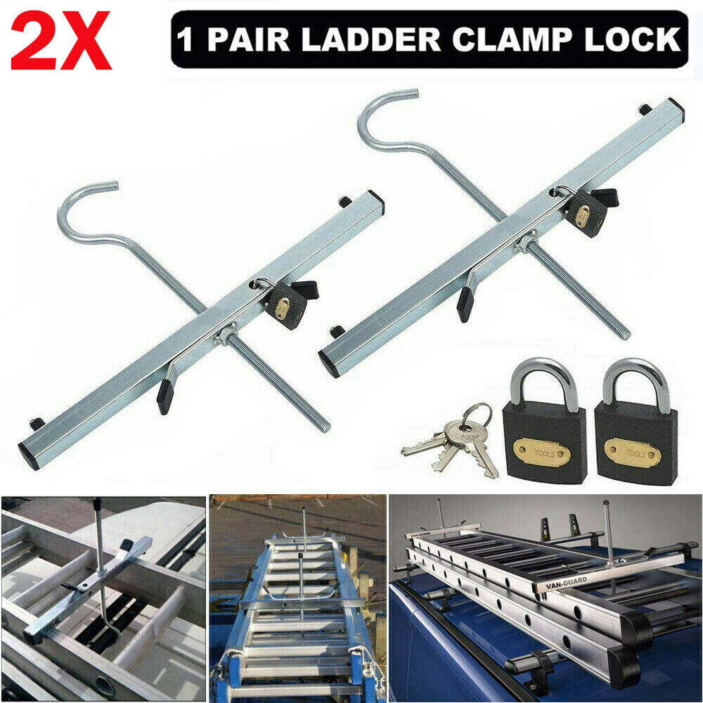 Universal Roof Rack Ladder Clamps with Padlocks Locks Key 2 Lockable