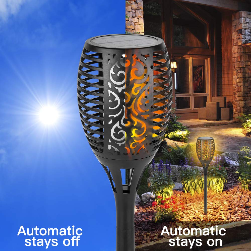4er Set LED Solar Fackeln Außen Steck Lampen Feuer Effekt Garten Deko