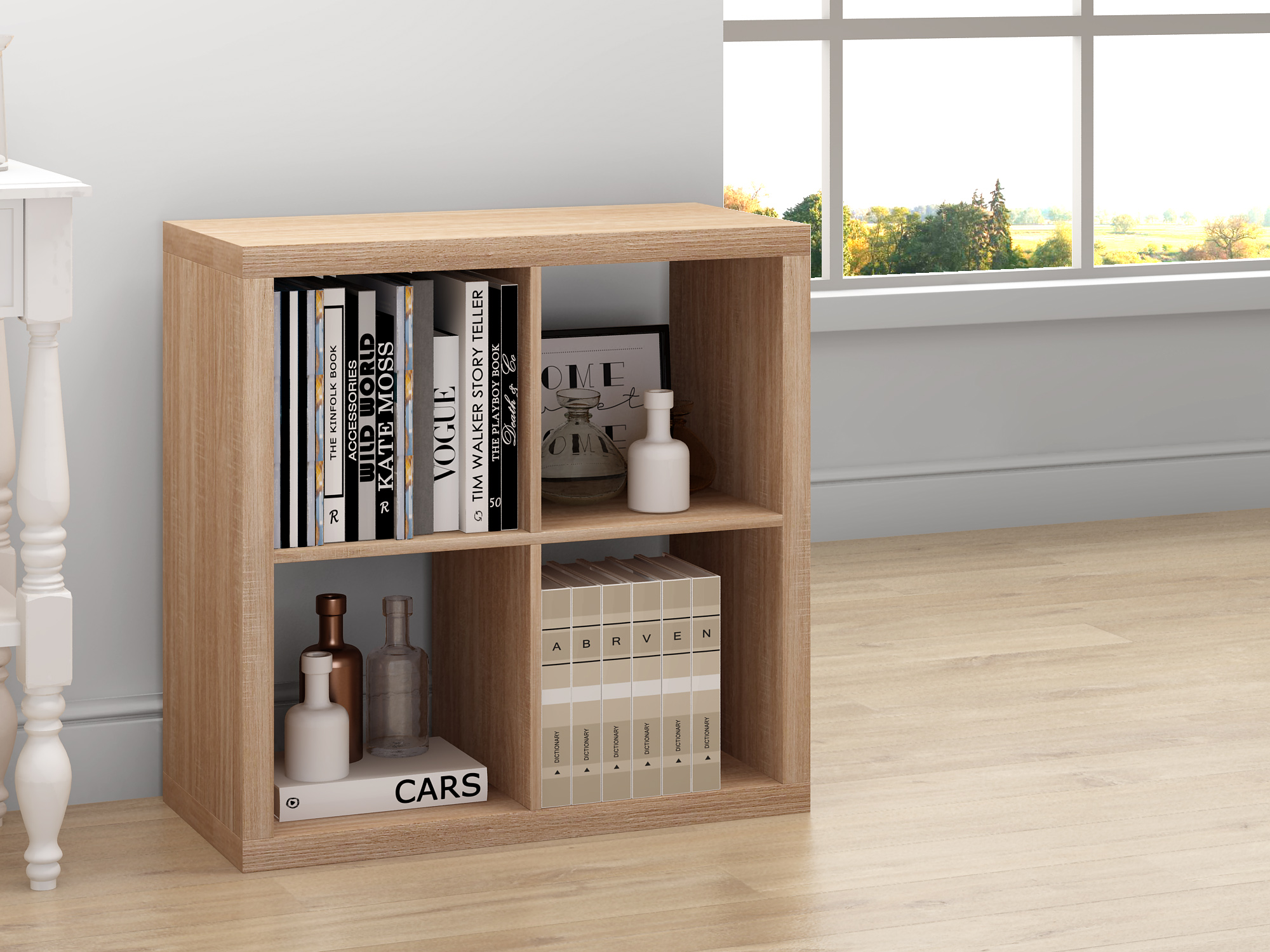 4 Cube Wood Wall Mounted Bookcase Cabinet Storage Bookshelf
